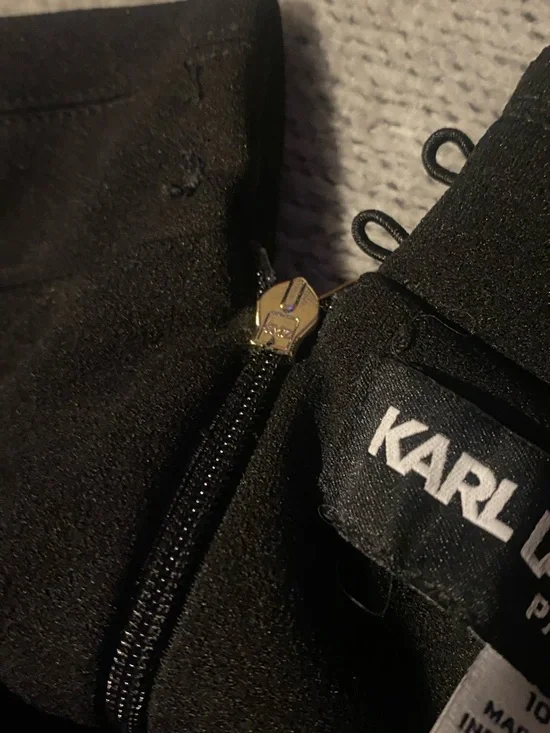 (NWT) KARL LAGERFELD- Black Sleeveless Button-Front Ruffle Hem Mini Dress 🖤 ✨ - Picture 8 of 16